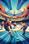 Dynamic Ice Hockey Match in Vibrant Arena Illustration