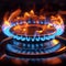 Dynamic illustration captures gas burners vivid blue orange flame intricacies