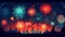 A dynamic illustration depicting a vibrant fireworks display illuminating Happy Independence Day, AI Generated