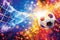 Dynamic illustration of a soccer ball hitting the net with a cosmic space theme