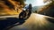 dynamic image captures a motorcycle in action on a road, embodying the thrill of high-speed motion