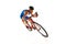 Dynamic image of concentrated man, athlete, cyclist on motion riding on bike  on white studio background