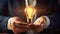 Dynamic Innovation: Man\\\'s Hand Holding Light Bulb Near Coins on Desk