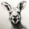 Dynamic Kangaroo Portrait: Black And White Pencil Drawing