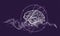 Dynamic linear abstract illustration of a brain in space. White lines on dark purple background