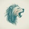 Dynamic Lion Head Illustration In Dark Aquamarine And Beige