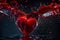 Dynamic liquid splash surrounds vibrant red heart, symbolic imagery