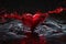 Dynamic liquid splash surrounds vibrant red heart, symbolic imagery