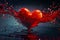 Dynamic liquid splash surrounds vibrant red heart, symbolic imagery