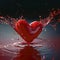 Dynamic liquid splash surrounds vibrant red heart, symbolic imagery