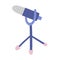 Dynamic microphone on stand, device for broadcasting and recording audio program, isolated doodle icon, trendy hand