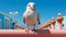 Dynamic Minimalist Photography: A Cute Seagull Amidst Pink Railing