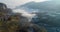 Dynamic mist over rice terrace fields