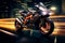 Dynamic motion EBR racing motorcycle with abstract speed light trails