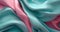 Dynamic motion silk fabric flowing forming teal and pink background.