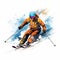 Dynamic Motion: White Watercolor Skier In Orange And Azure