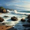 Dynamic Ocean Waves and Splashing on Majestic Sea Rocks in a Beach Cove