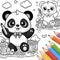 Dynamic Panda Play: Black and White Coloring Delight