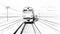 Dynamic Perspective Sketch Of A Minimalist Train On Rails