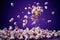 Dynamic Popcorn Explosion with Garlic Accent on Vibrant Purple Background