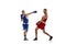 Dynamic portrait of two professional boxer in sports uniform boxing  on white background. Concept of sport
