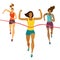 Dynamic running girls crossing finish line