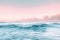 A dynamic scene capturing the powerful waves rolling onto the expansive surface of a large body of water, A minimalist depiction