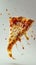 Dynamic shot of a levitating pizza slice with cheese and toppings mid-air