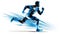 The dynamic silhouette style depicts a male running competitor in action.