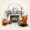 Dynamic Sketch Of Halloween Decorated Interior With Bean Bag Chair And Fireplace