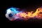 Dynamic soccer ball emits vibrant smoke, perfect for text overlay