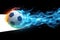 Dynamic soccer ball emits vibrant smoke, perfect for text overlay