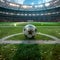 Dynamic soccer stadium scene with ball ready for intense game