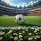 Dynamic soccer stadium scene with ball ready for intense game