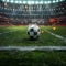 Dynamic soccer stadium scene with ball ready for intense game