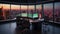 Dynamic Stock Market Speculation: A Modern Trading Desk in a City Skyline at Dawn
