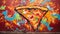 Dynamic Street Art: Hyper-Detailed Pizza Slice Amid Vibrant Graffiti Swirls