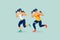 Dynamic VR Running Workout Illustration. Two athletes in a virtual reality running exercise