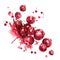 A dynamic watercolor artwork of cranberries with vibrant splashes