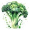 A dynamic watercolor of broccoli with lively splatters