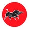 Dynamic wild bull contour on red circle background