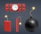 Dynamite. Bombs explosion 3d realistic red stick dynamite gunpowder firecracker decent vector templates