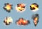 Dynamite exploded effects. Realistic bomb explosion with fire and smoke clouds vector collection
