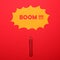 Dynamite stick with BOOM sign above on red background - Explosion concept - Minimal design