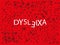 Dyslexia, flying alphabet, black  letters on red background.