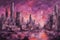 Dystopian Cityscape Under Purple Sky