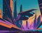 Dystopian Skyline - Neon Cyberpunk City at Dusk - Generated using AI Technology