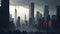 A dystopian skyline of a post apocalyptic City