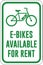 E-Bike Rental Sign | Electric Bicycles Available for Rent | Bike Shop Signage | Vacation Destination and Greenway Resources