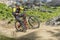 E bike rider uphill trail